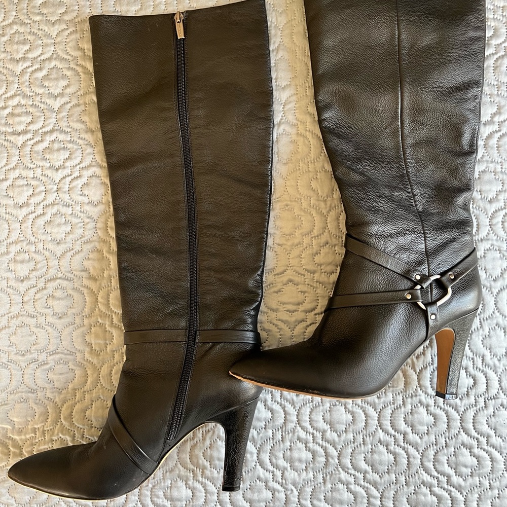 Vince Camuto, Knee High, Heel, Nearly New, Black Leather
